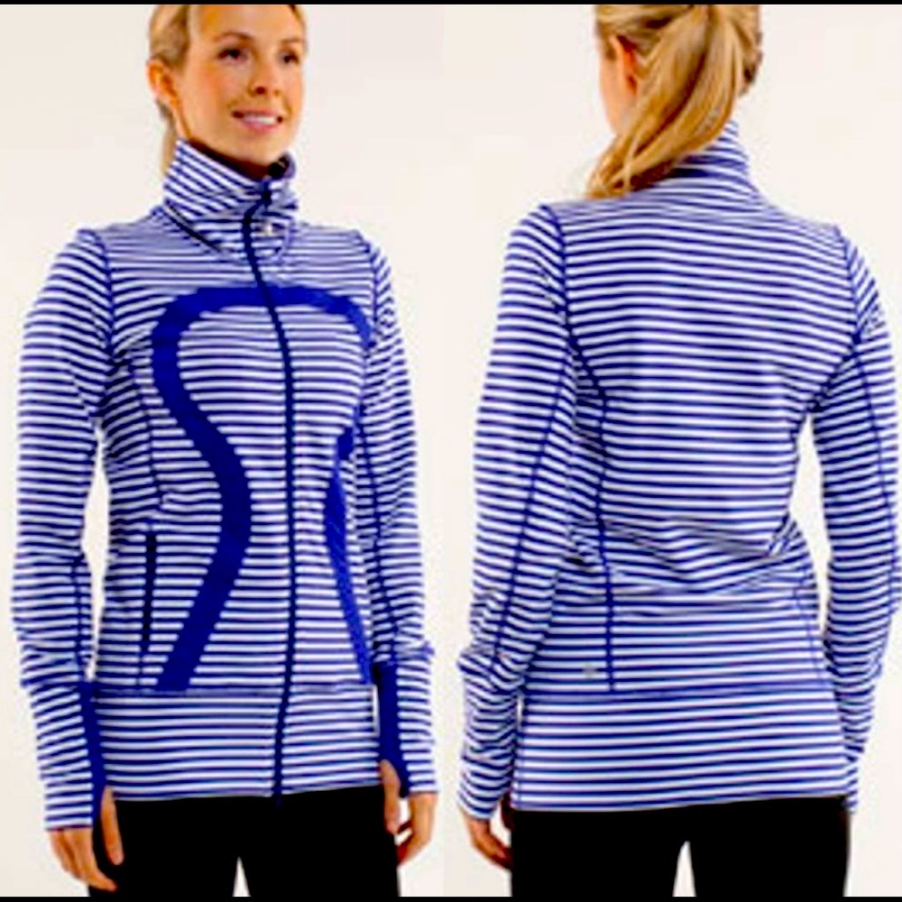 Lululemon Blue Striped Luon In Stride Jacket